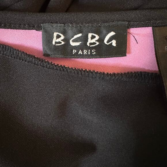 Vintage BCBG Paris Size XL Black and Lavender Asymmetrical Hem Dress - Picture 7 of 8